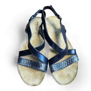 Pedro Iniesta Womens Black Leather Cork Wedge Boho Comfort Sandals Shoes Sz 39